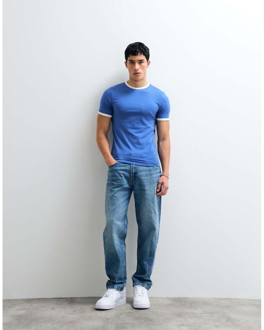 ASOS Blue Muscle Fit T-shirt With Ringer Detail for men