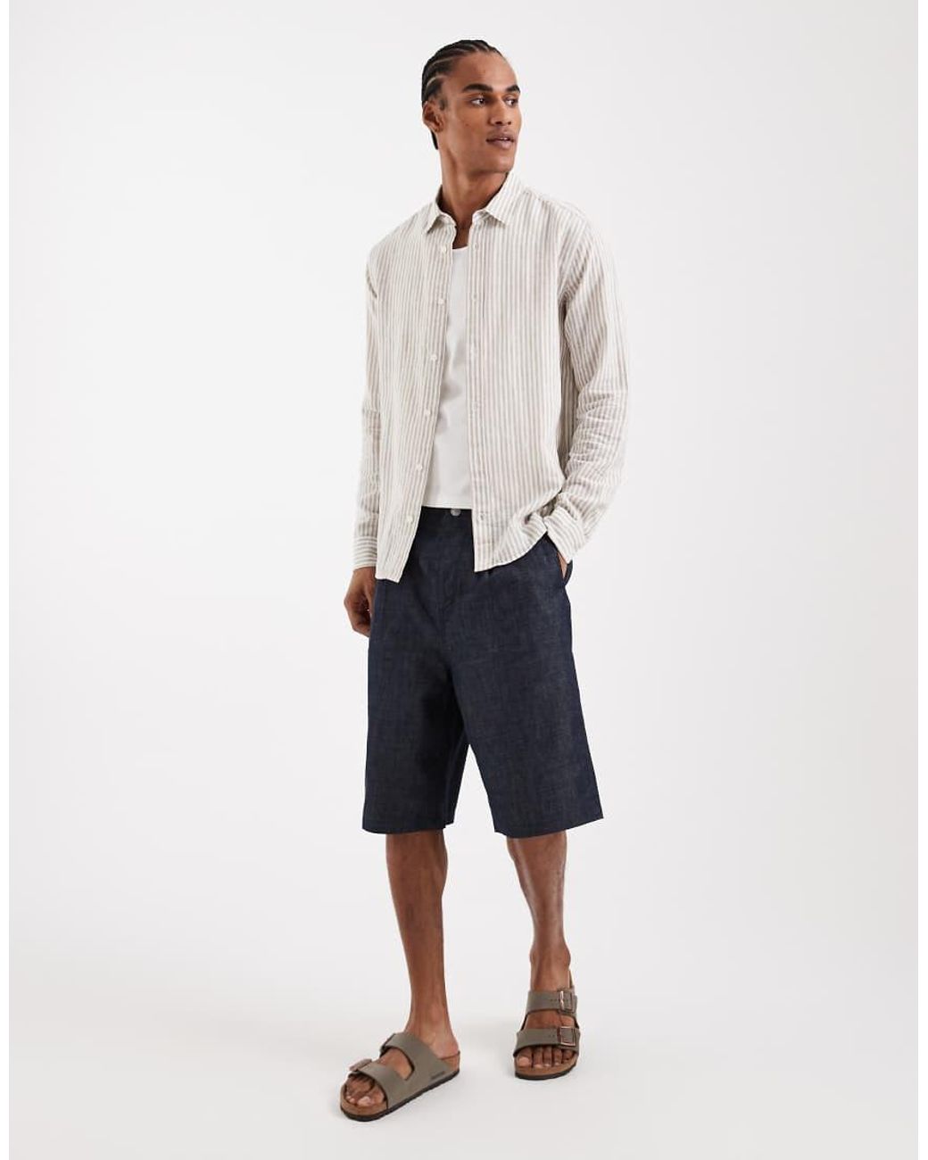 Only & Sons White Linen Mix Long Sleeve Shirt for men