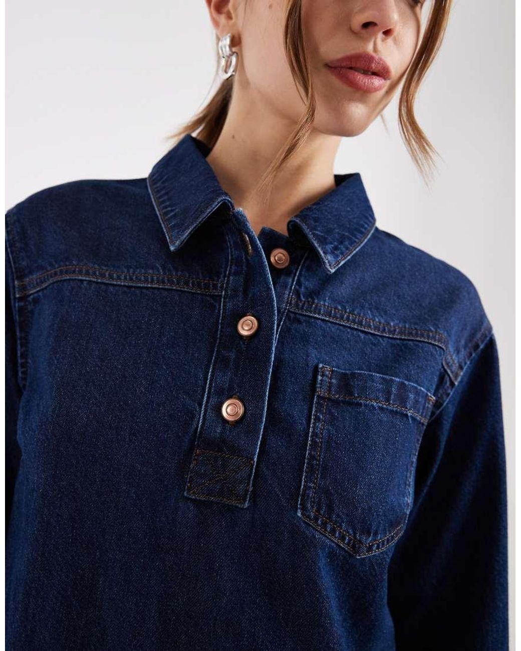 New Look Blue Denim Tunic Long Sleeve Midi Dress