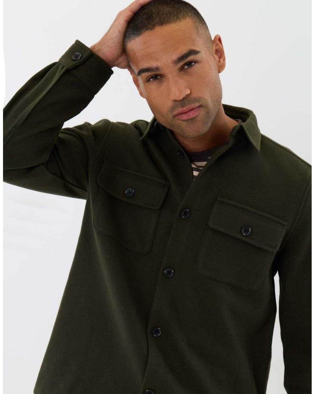 Threadbare Green Patch Pocket Knitted Shacket for men