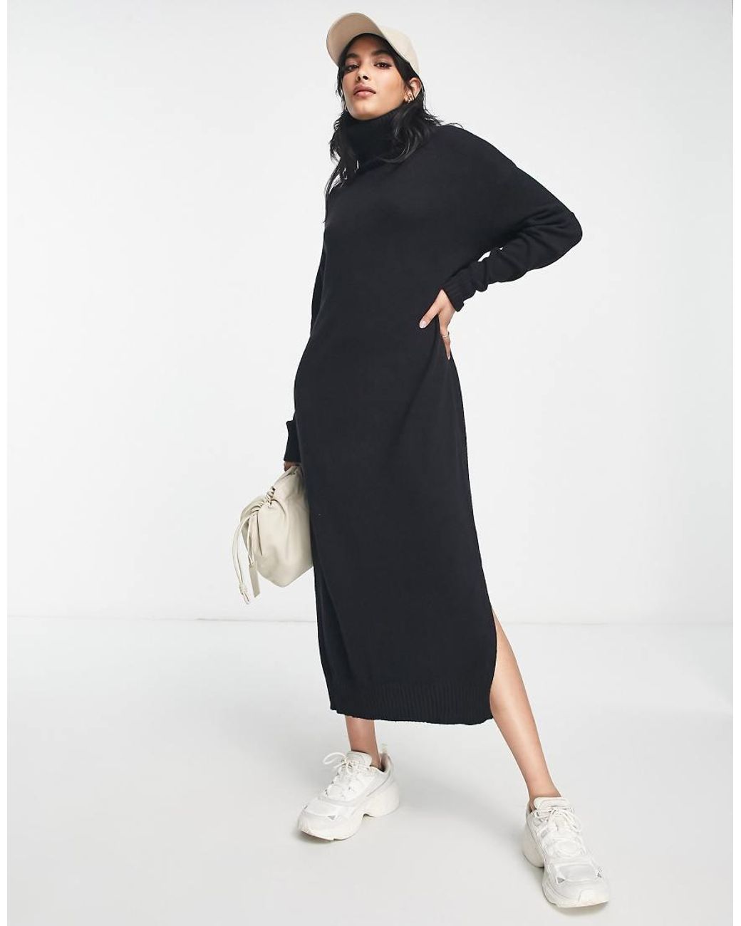 Vila Blue Knitted Roll Neck Maxi Dress With Side Split