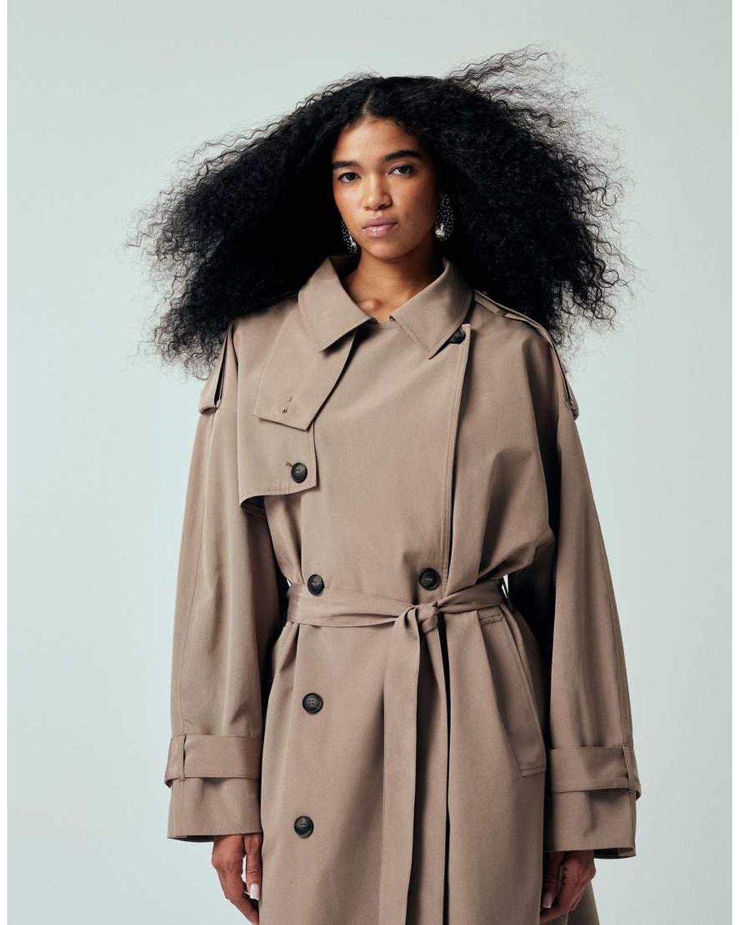 ASOS Oversized Lange Trenchcoat Met Ceintuur in het Natural