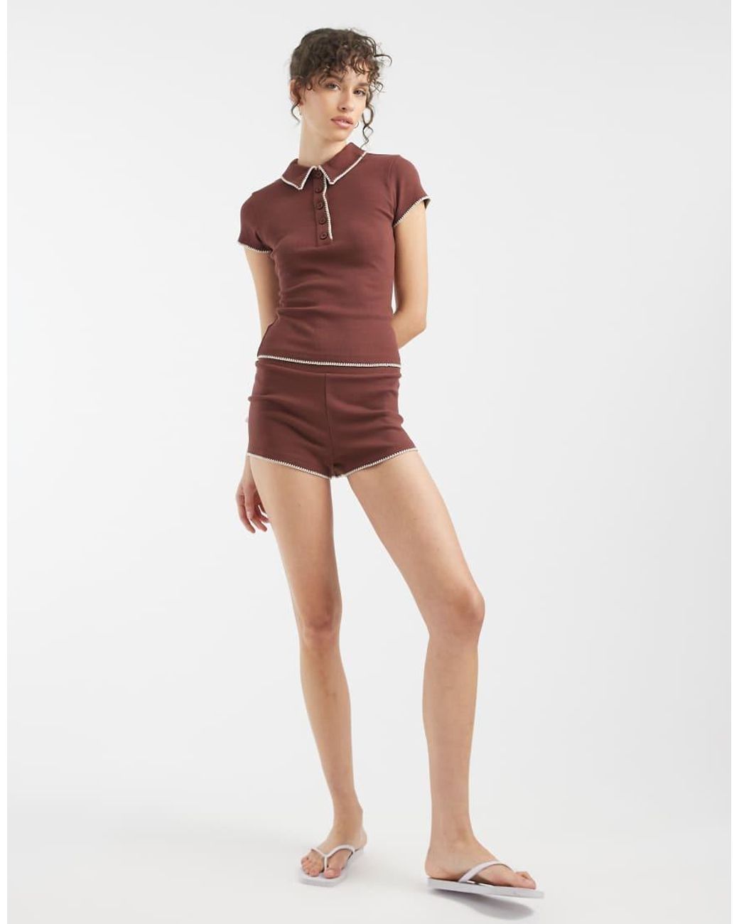 ASOS Red Micro Short With Blanket Stitch Detail