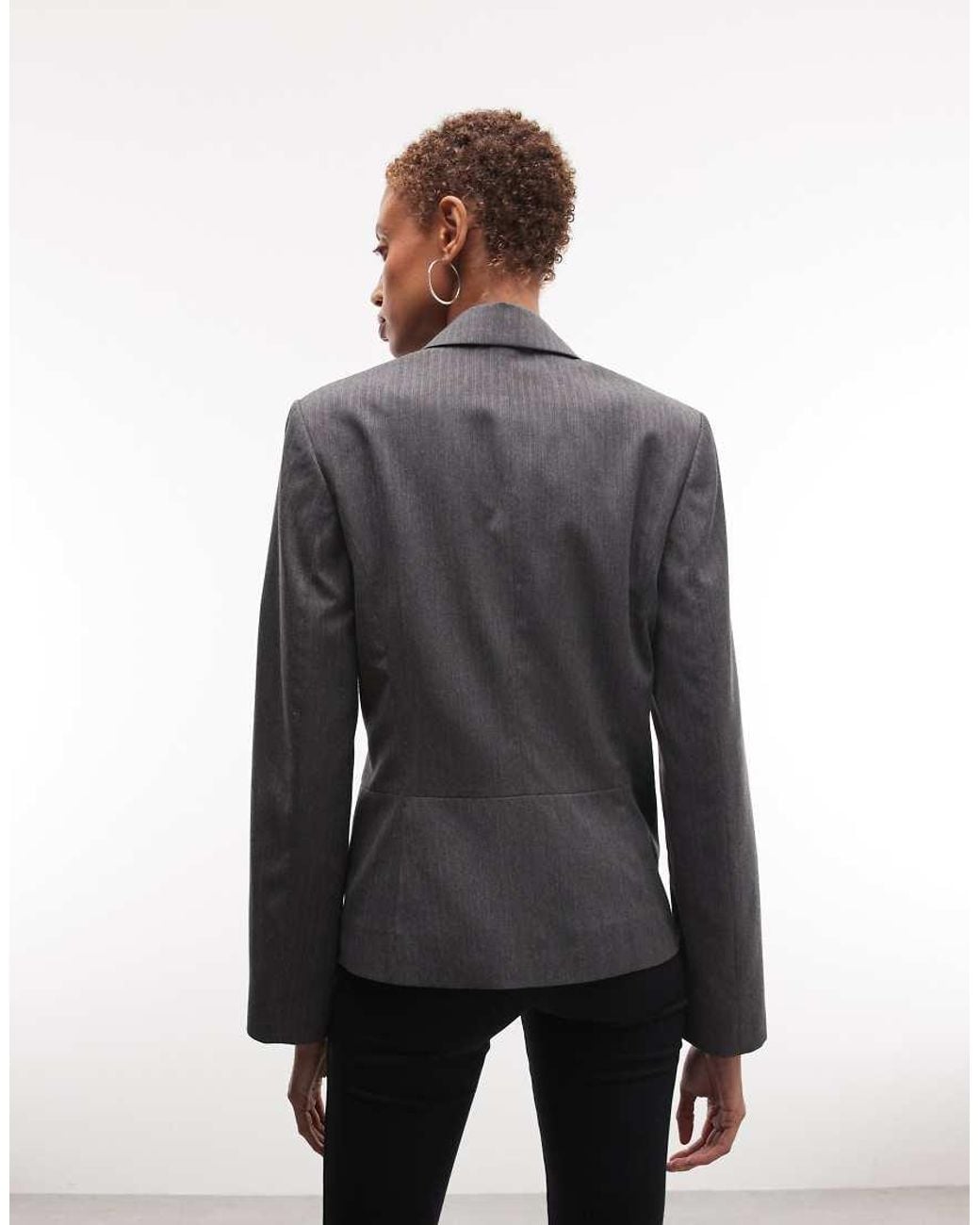 Weekday Gray Fitted Linen Look Button Up Jacket