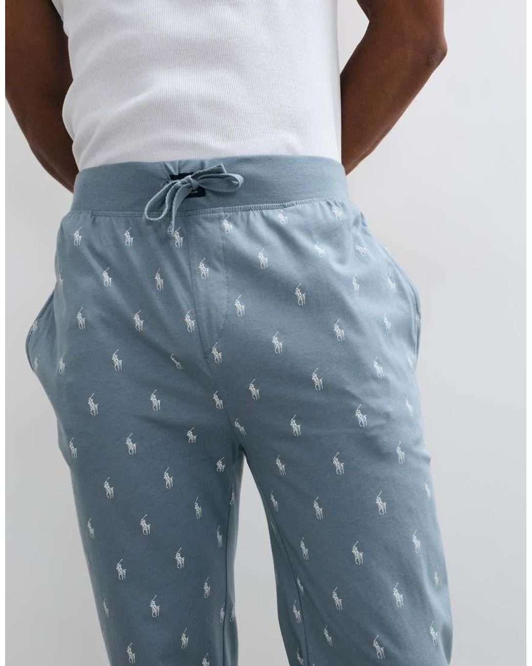 Polo Ralph Lauren Blue Lounge Trousers With All Over Logo for men
