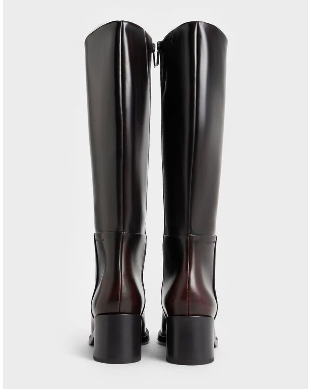 Charles & Keith Black Louise Block-Heel Knee-High Boots