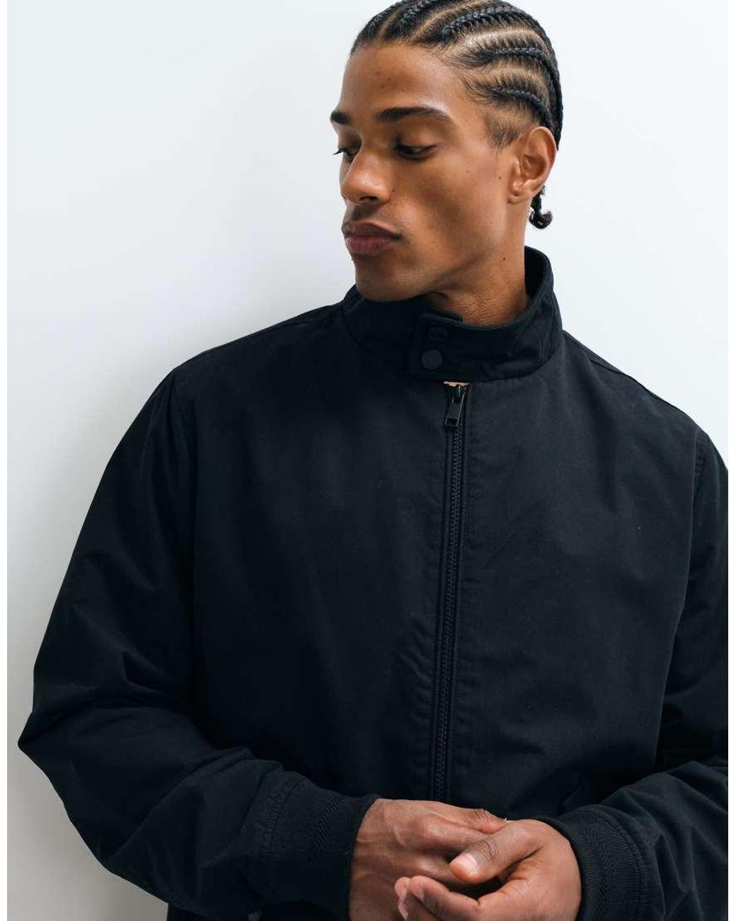 Threadbare Blue Showerproof Microfibre Harrington Jacket for men