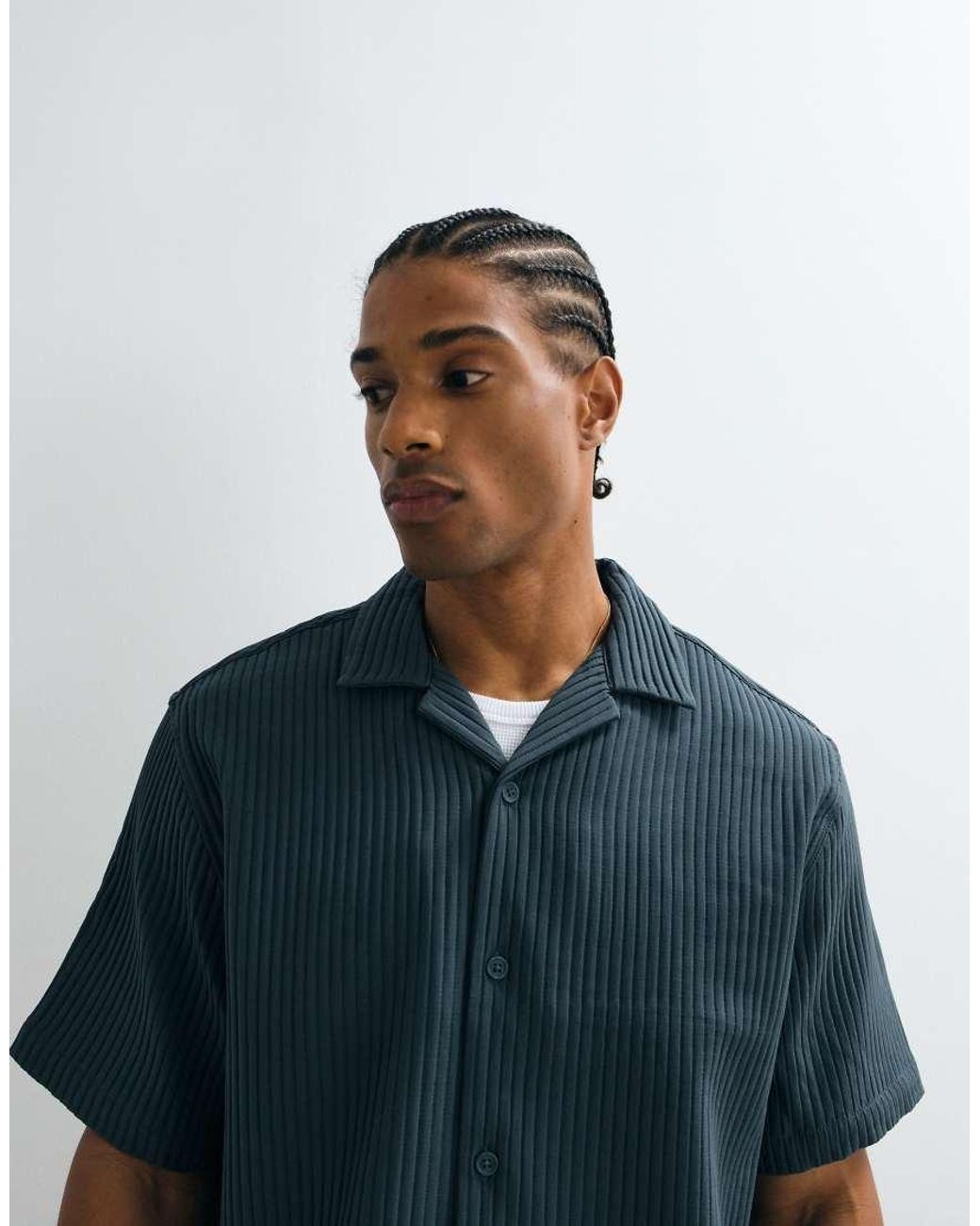 ASOS Blue Relaxed Revere Plisse Shirt for men