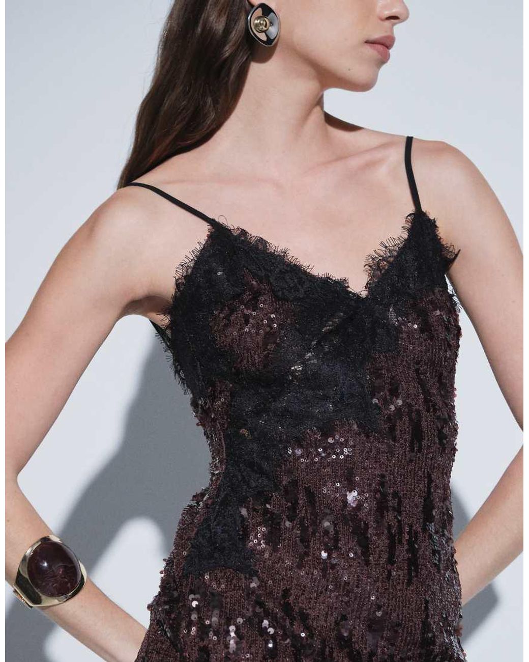 TFNC London Blue Sequin Cami Lace Detail Maxi Dress