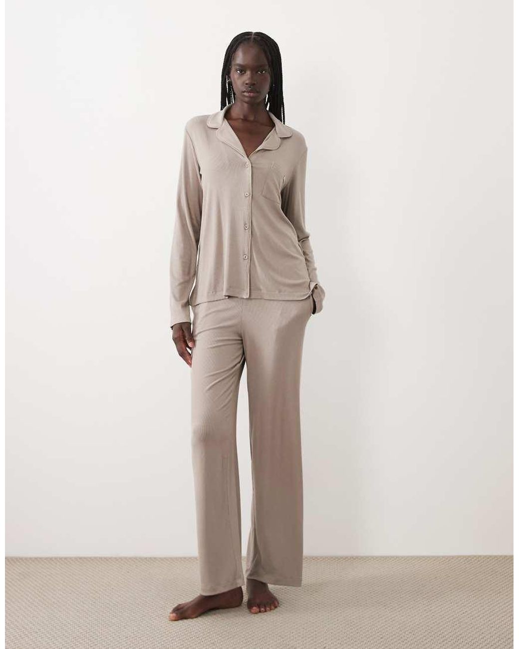 DKNY Natural Long Sleep Ribbed Pyjama Set