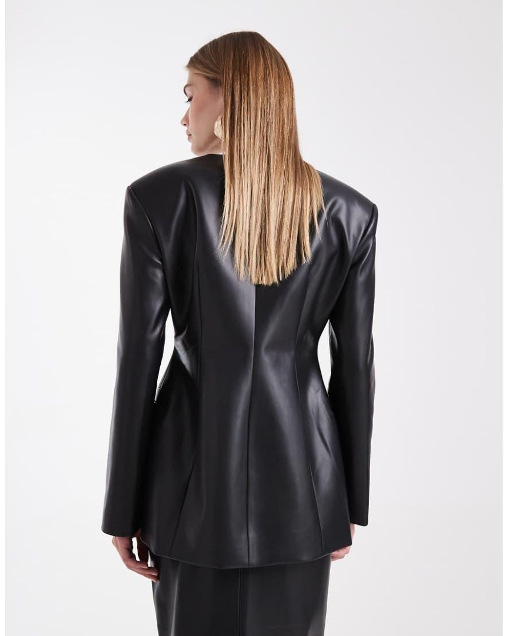 ASOS Black Faux Leather Cinch Collarless Blazer