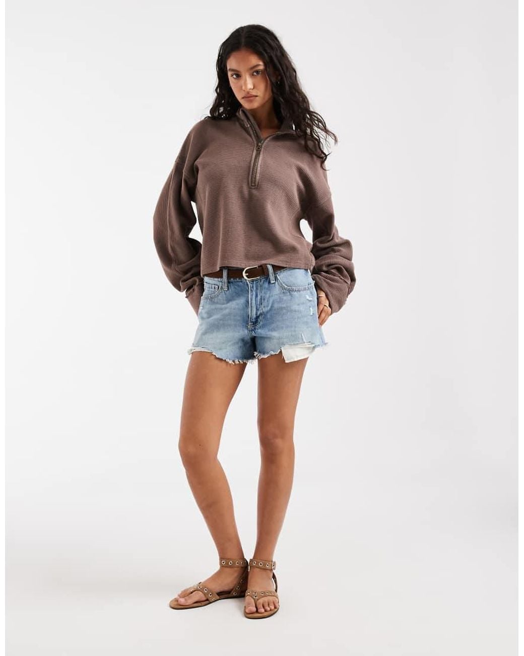 Free People Brown Celeste Quarter Zip
