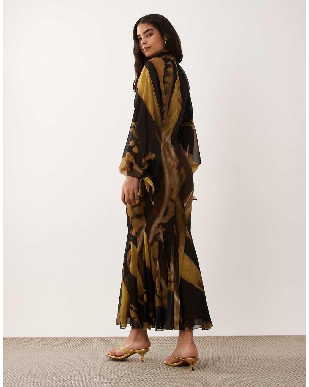 ASOS Natural High Neck Maxi Dress With Godet Hem