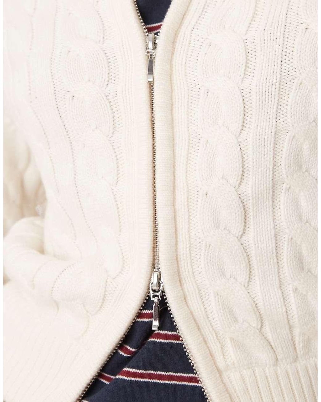 Abercrombie & Fitch Natural Cable Knit Full Zip Collared Cardigan