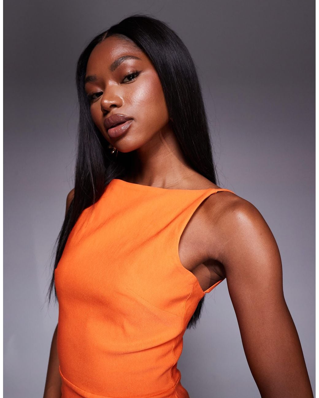 Vesper Bengaline High Neck Open Back Maxi Dress in Orange | Lyst