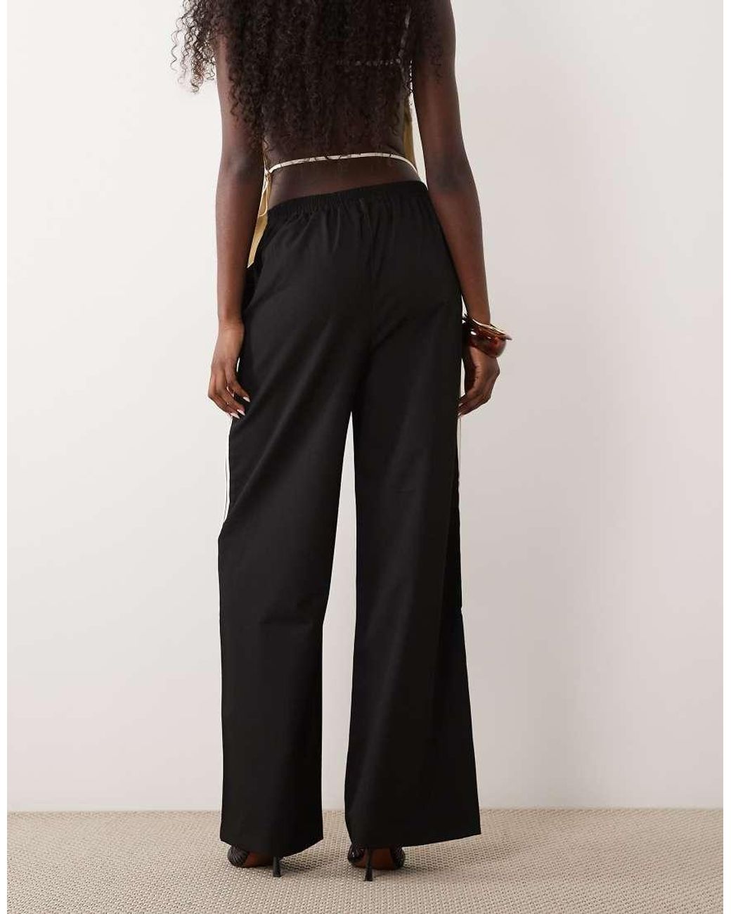 Mango White Tie Waist Straight Trouser With Side Stripe