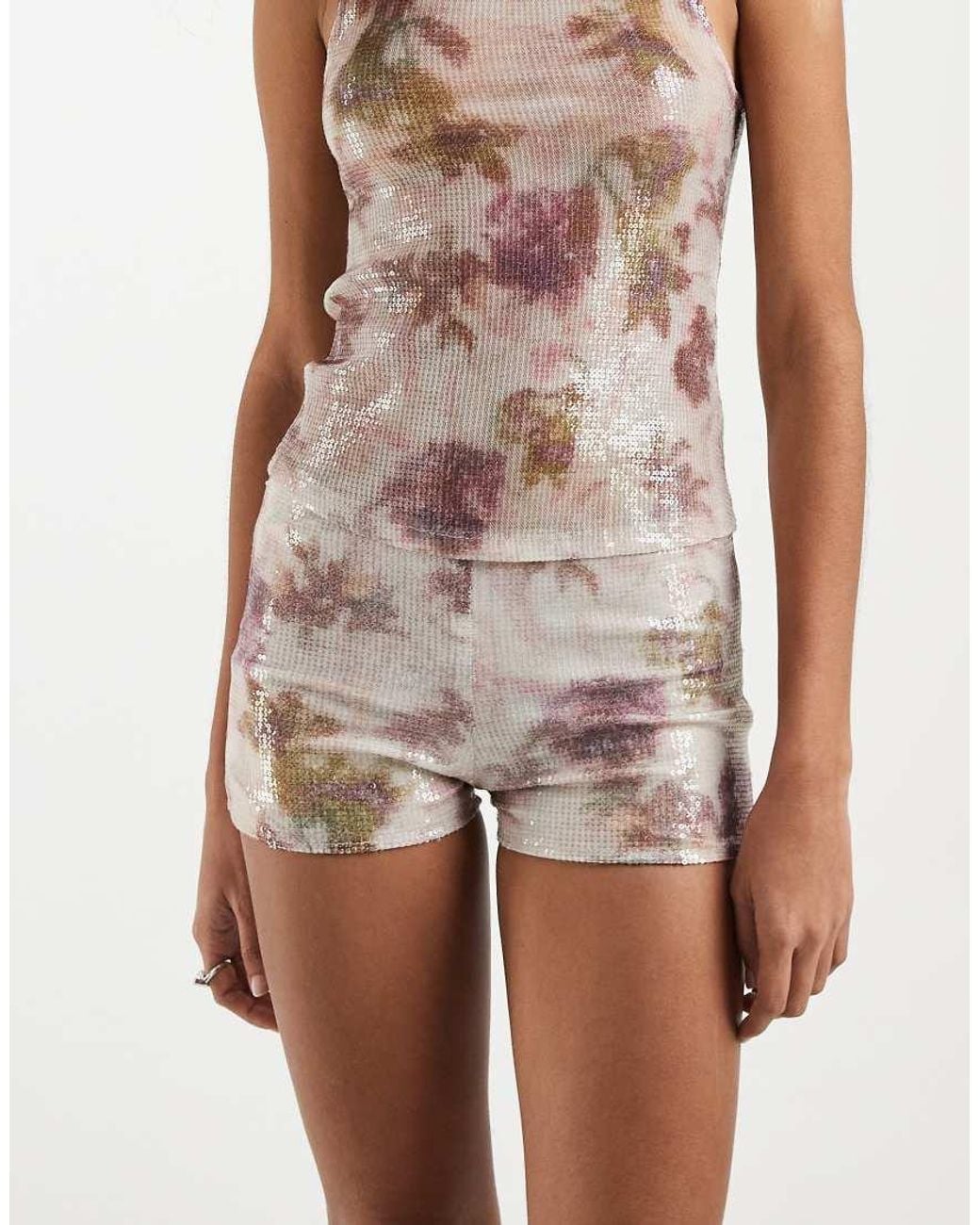 Motel White Co-ord Erna Floral Sequin Short