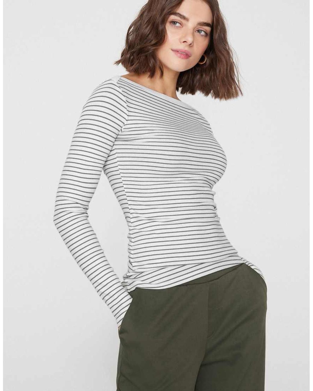 Tezenis Gray Top Long Sleeve Boat Ribbed Cot.Rigata