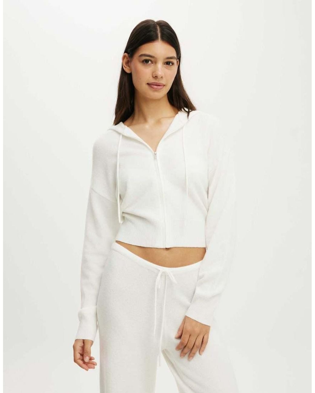 Cotton On White Hooded Zip Up Knit Cardi