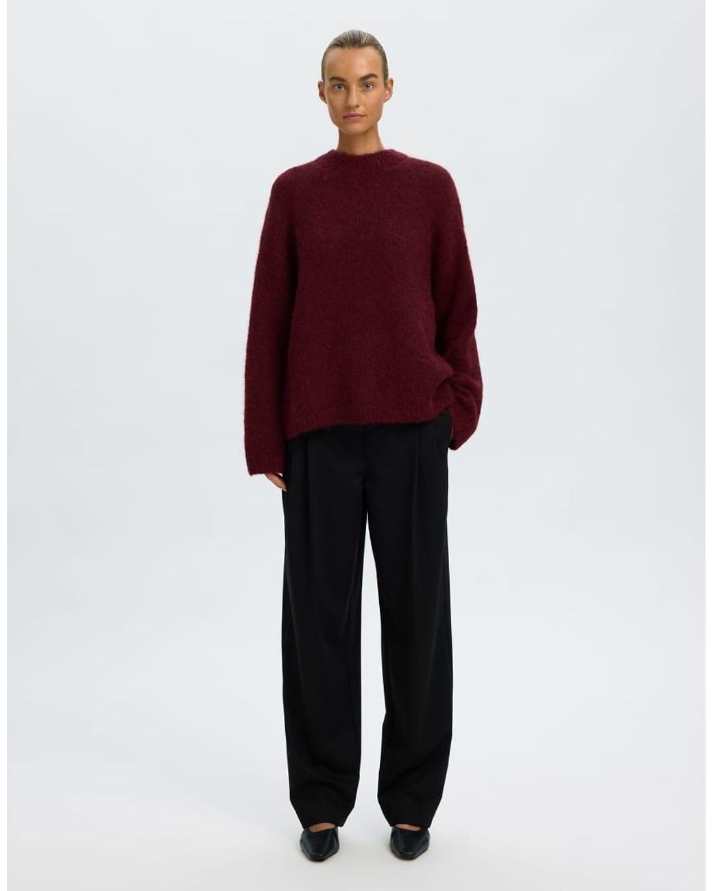 SELECTED Red Gabriella Oversized Ribbed Wool Blend Crew Neck Jumper