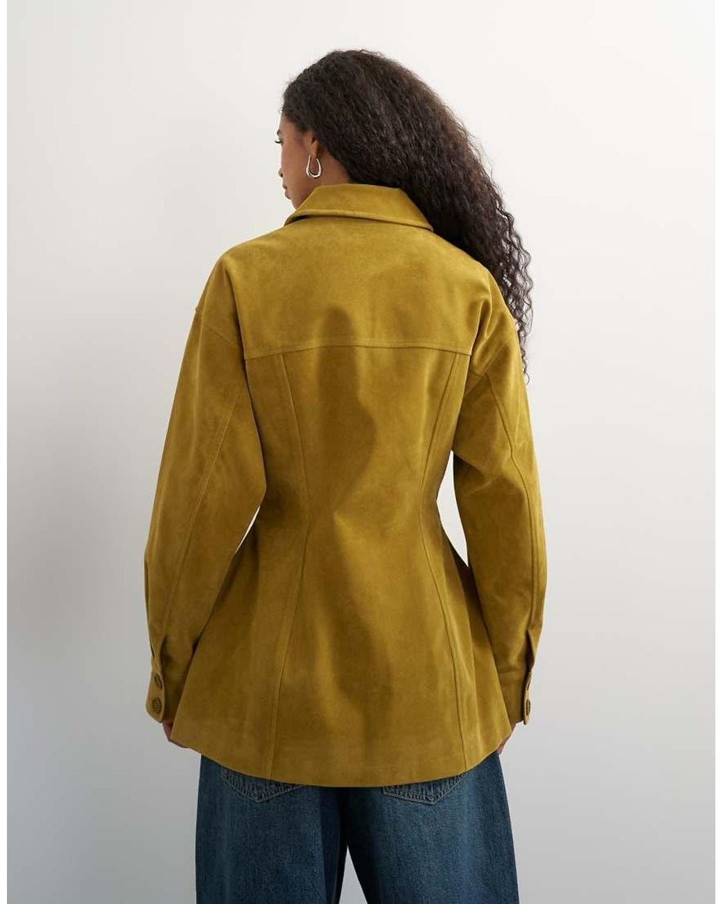 TOPSHOP Yellow Faux Suede Cinch Waist Blazer Jacket