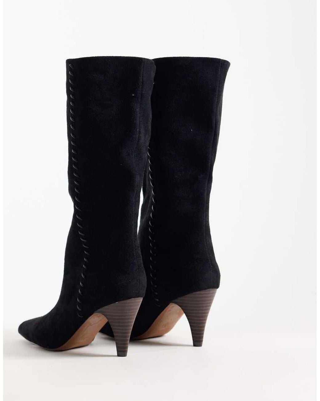 ASOS Black Calliope Heeled Knee Boots With Whipstitch Detail