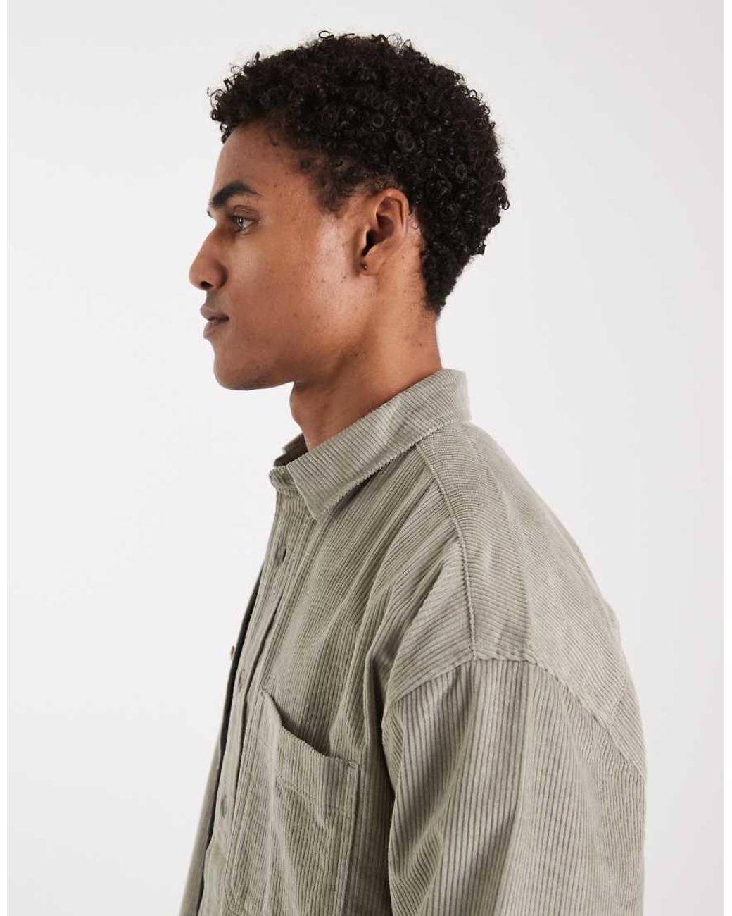 ASOS Gray 90s Oversized Cord Shirt for men