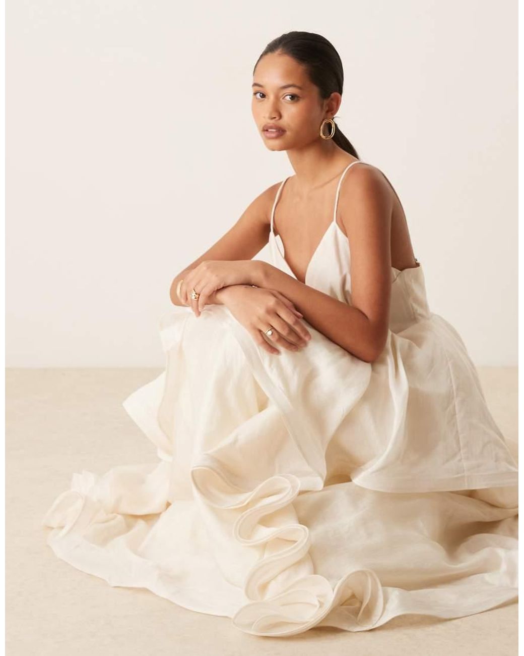 True Decadence Natural Plunge Front Maxi Dress