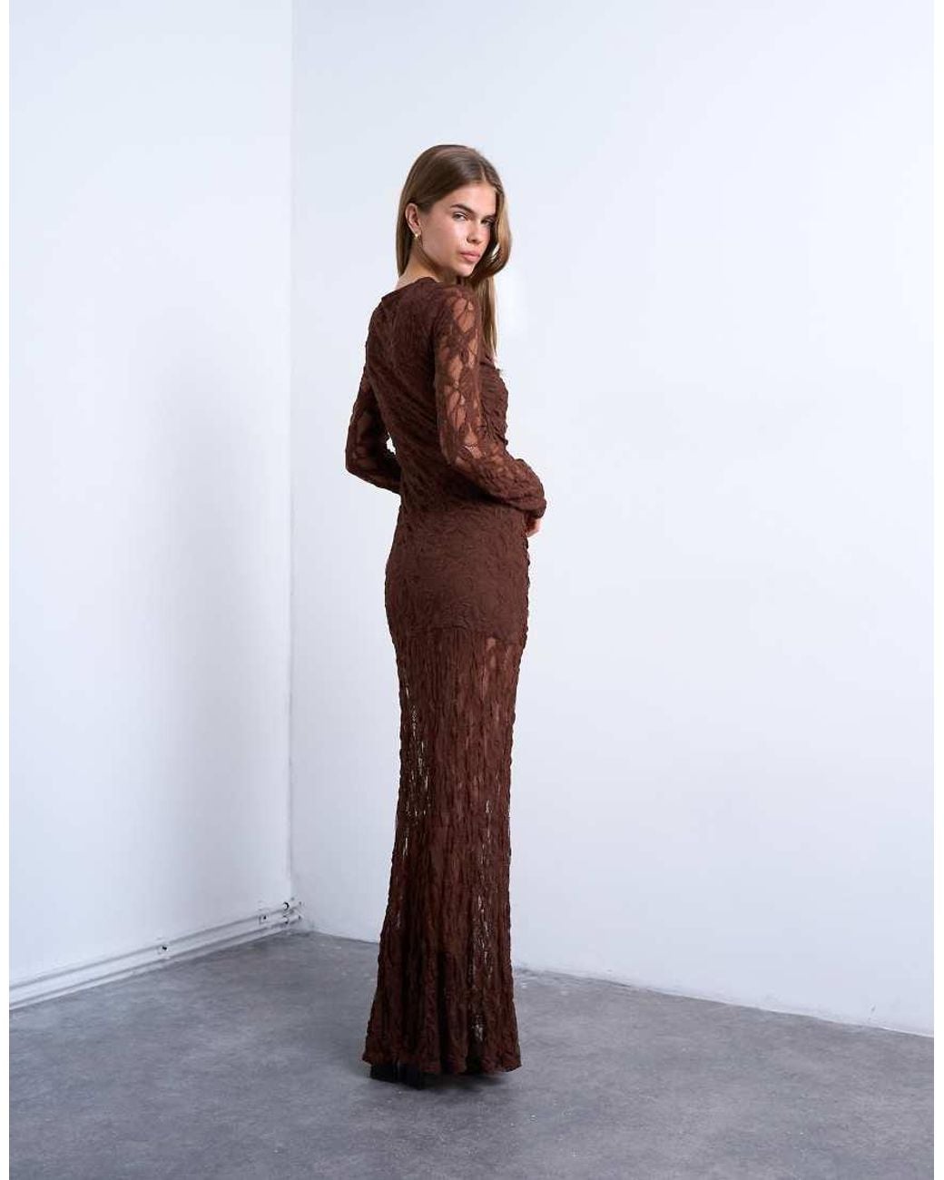 TOPSHOP Purple Lace Ruched Front Drop Waist Maxi Dress
