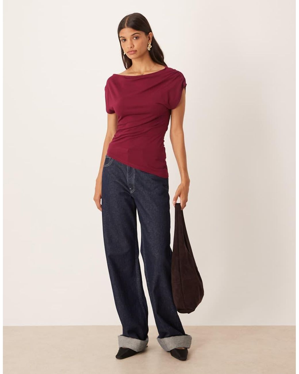 ASOS Slouchy Asymmetric Longline Gathered Top