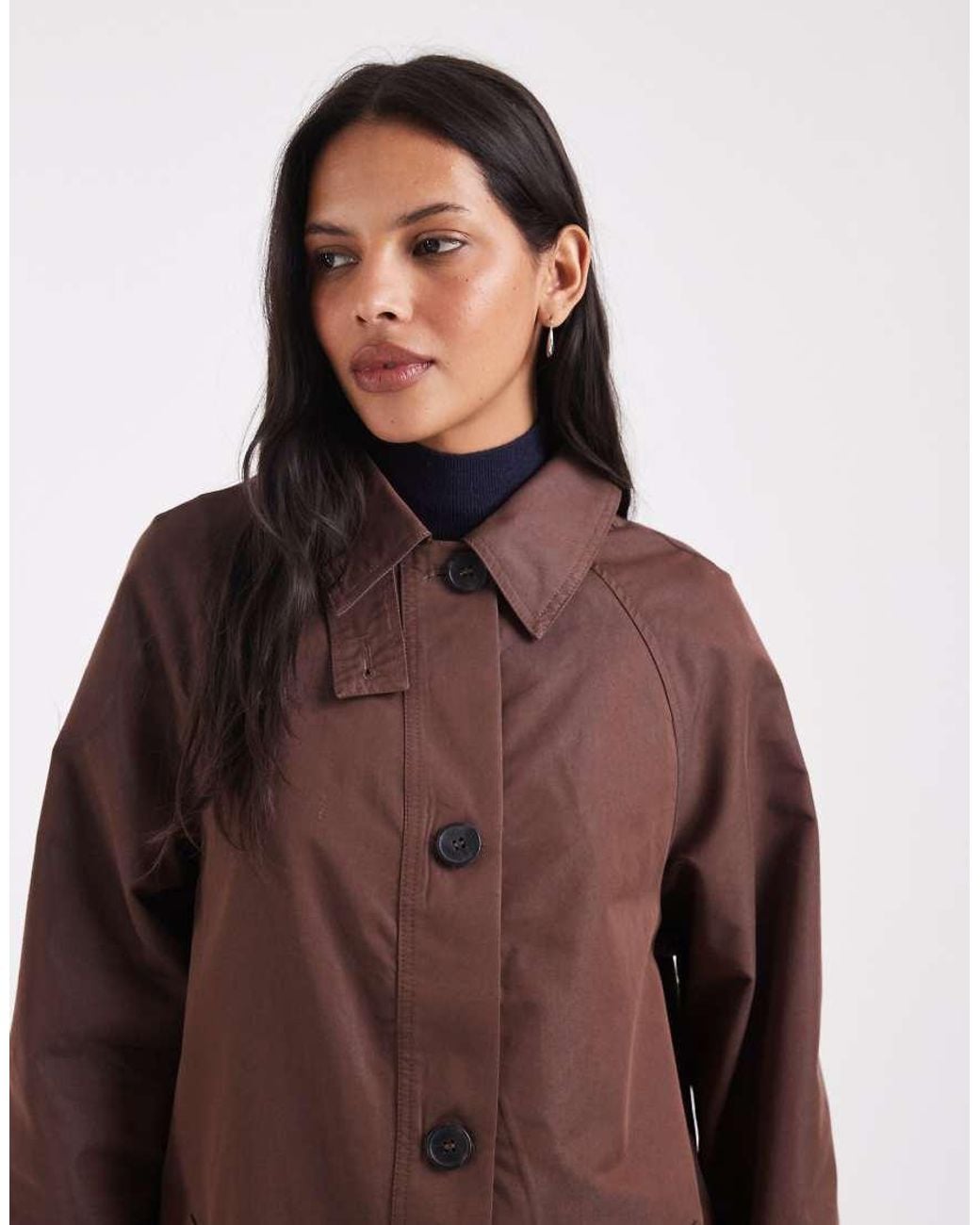 ASOS Brown Sheen Longline Trench Car Coat With Contrast Liner