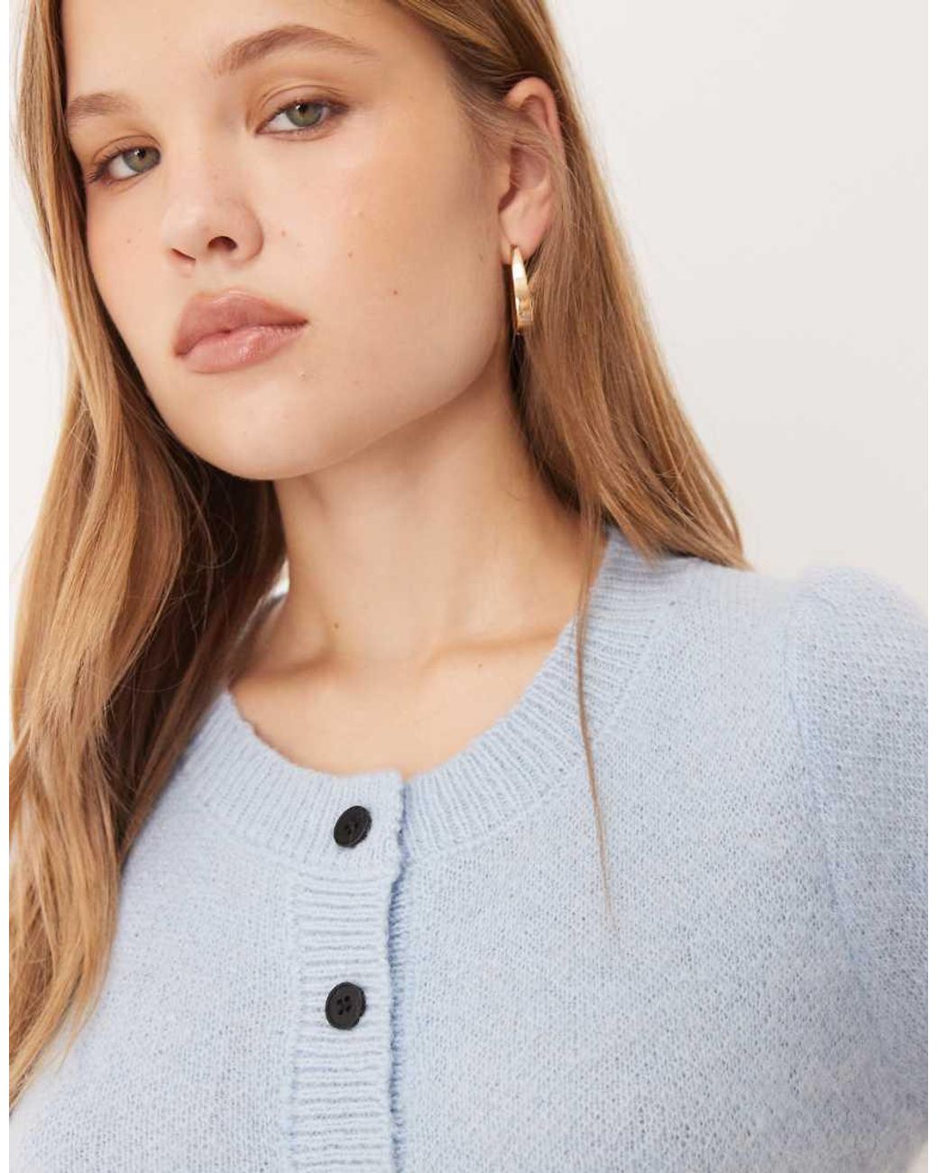 Vrg Grl Blue Tessa Puff Sleeve Cardigan