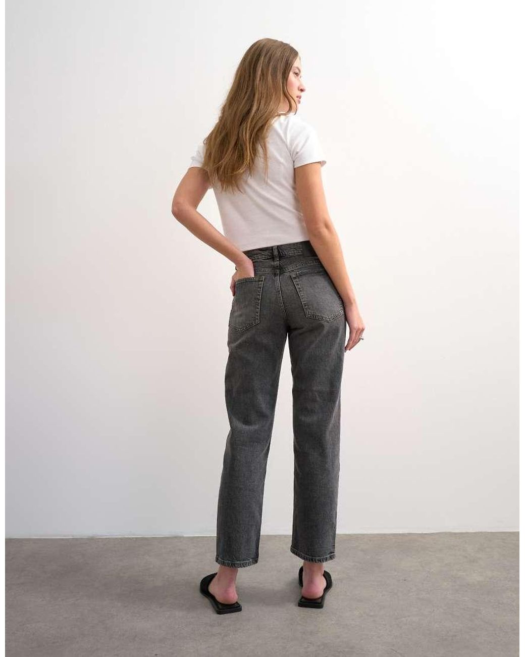 TOPSHOP Gray Orson Mid Rise Comfort Straight Jean