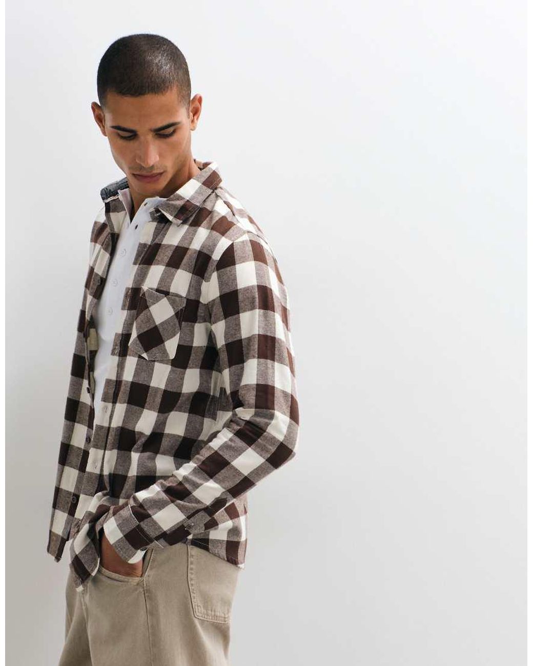 Brave Soul Gray Long Sleeve Check Shirt for men