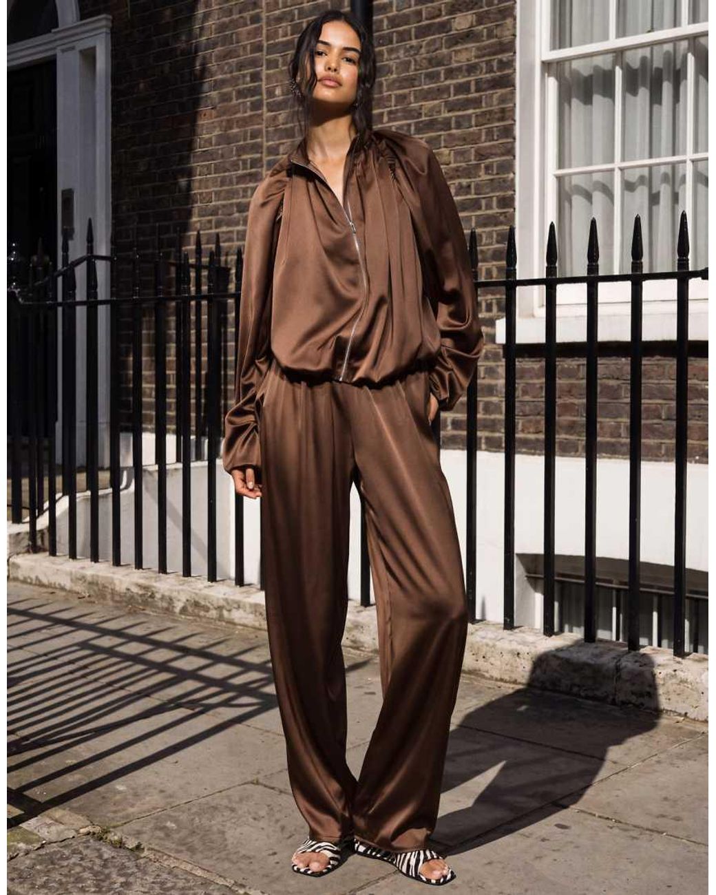Missy Empire Brown Satin Drawstring Relaxed Pants