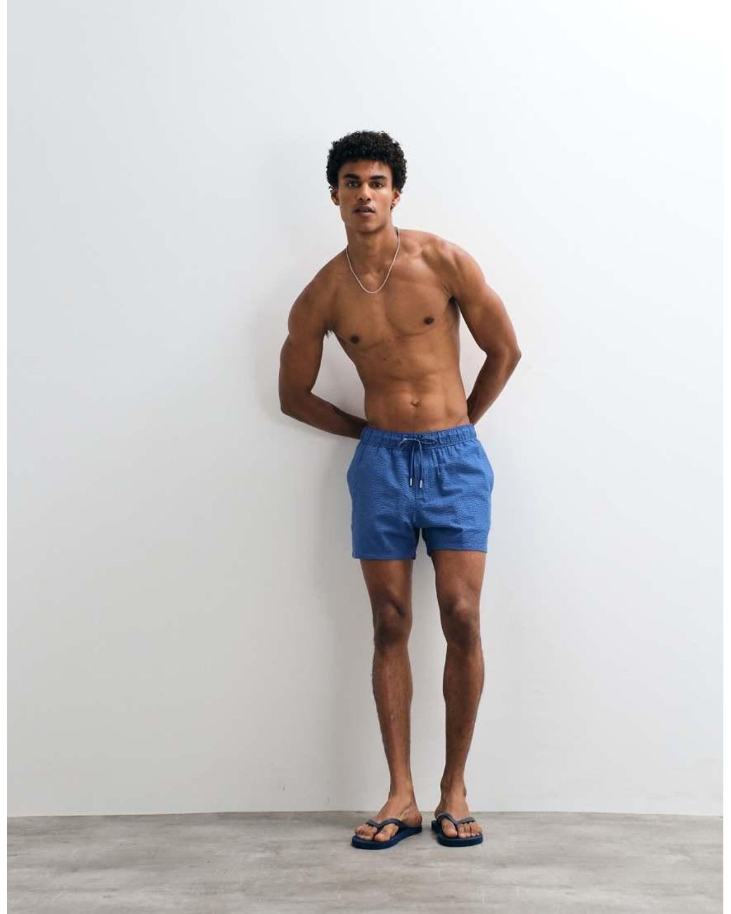 ASOS Blue Seersucker Swim Shorts for men