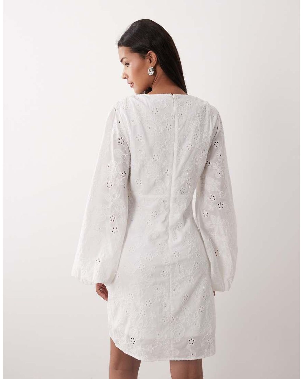 Gina Tricot Natural Embroidered Mini Dress