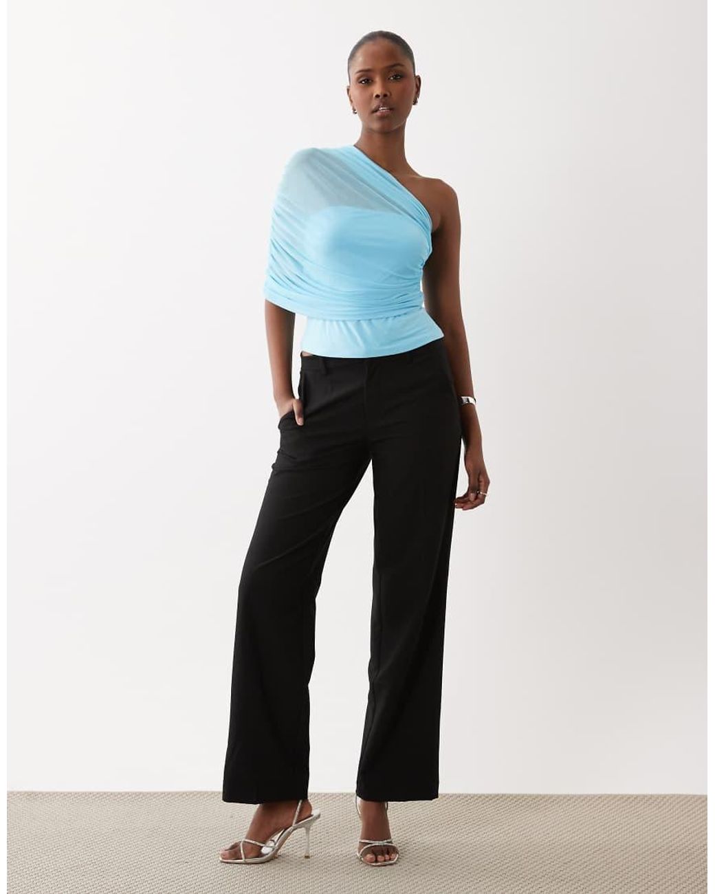 ASOS Top Van Mesh Met Blote Schouder En Rimpeleffect in het Blue