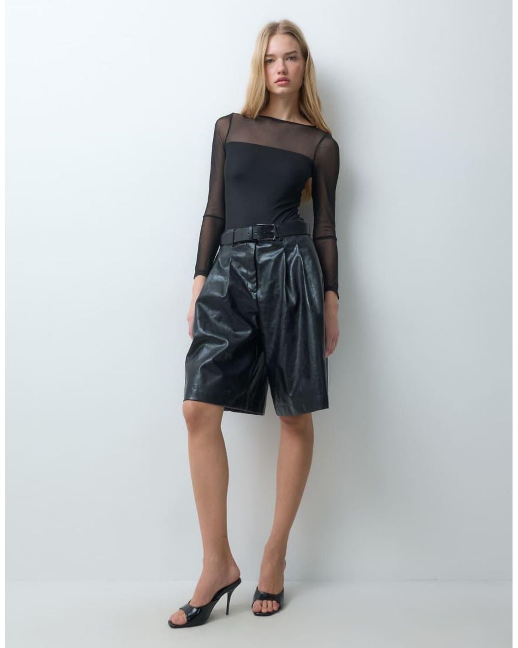 New Look Black Boat Neck Mesh Body
