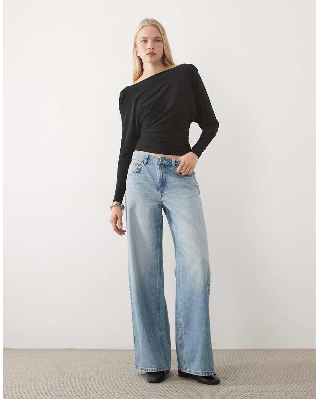 Miss Selfridge Black Ruched Top With Cowl Back