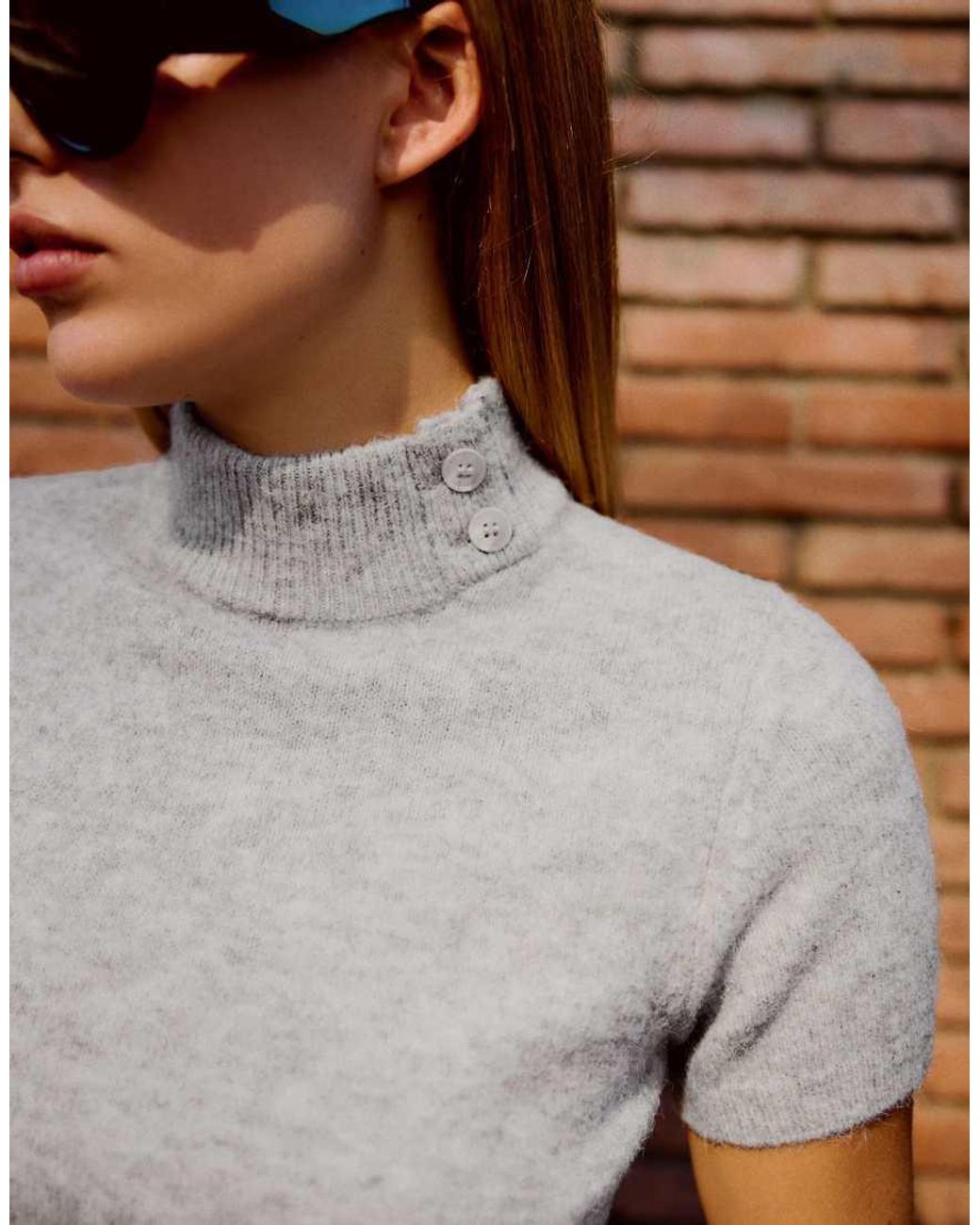 Bershka Brown Short Sleeve Mock Turtleneck Jumper