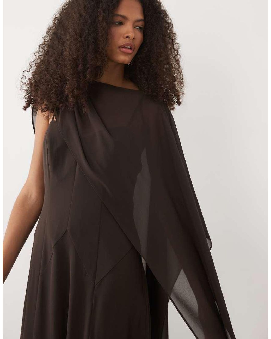 Forever New Brown Cape Sleeve Maxi Dress