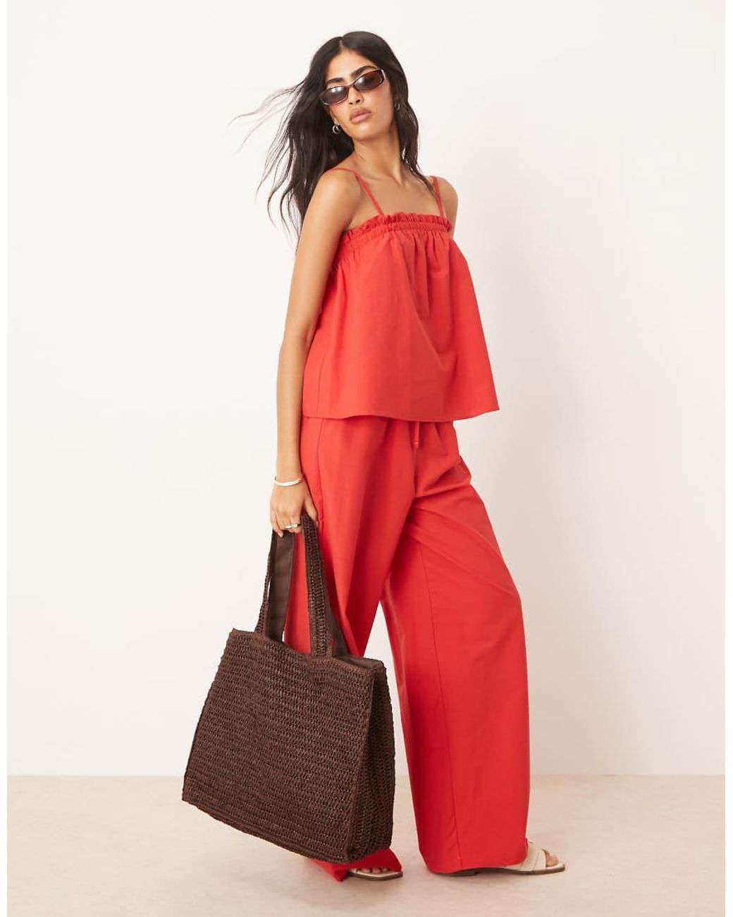 ASOS Red Linen Blend Trapeze Cami Top