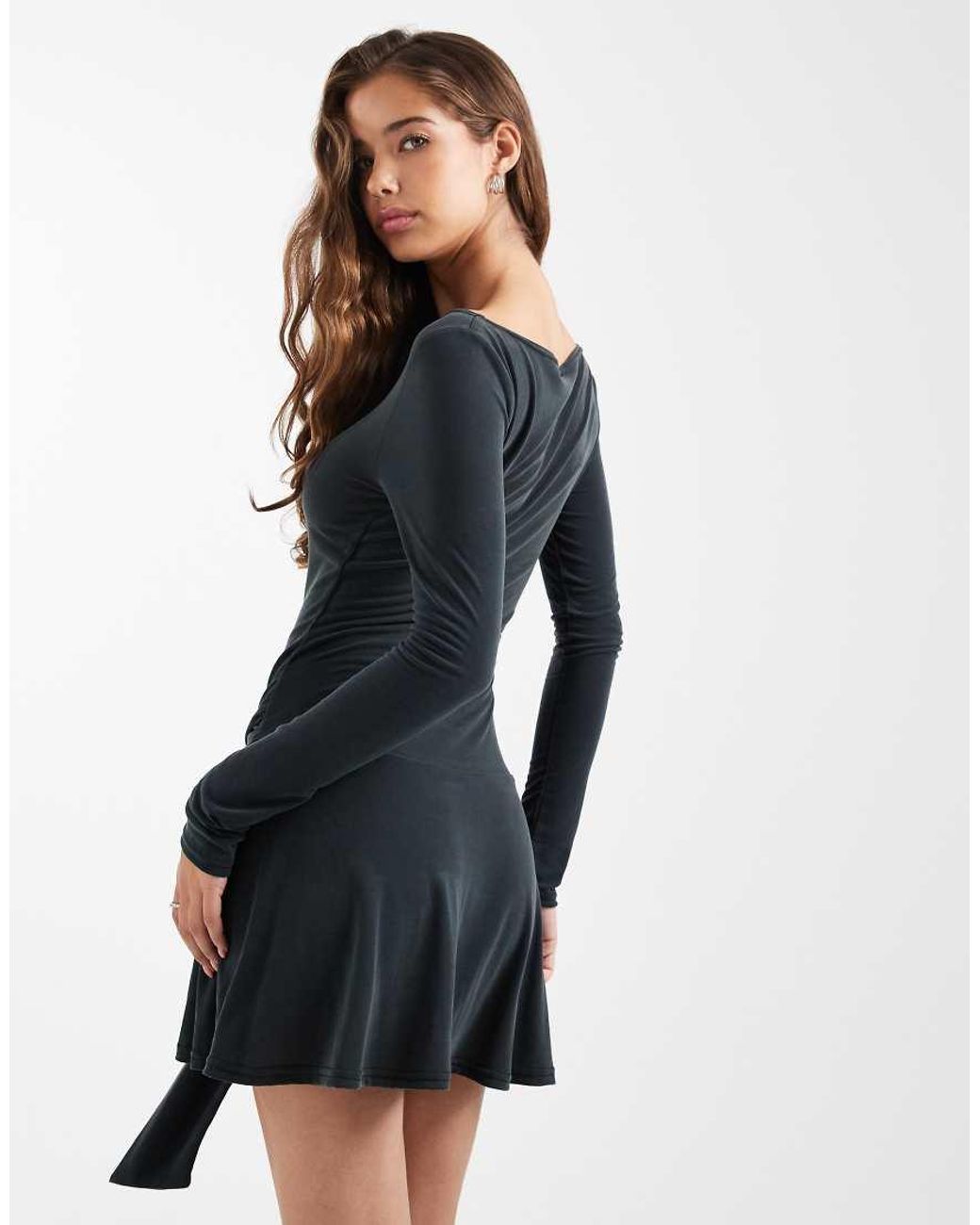 Collusion Black Slash Neck Mini Dress With Ring Detail