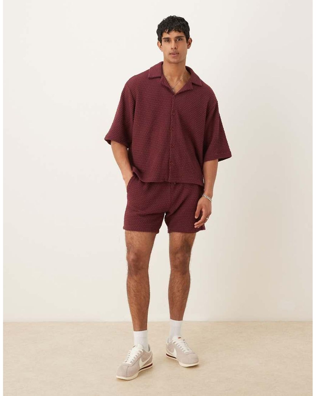 ASOS Red Co-Ord Oversized Half Sleeve Crochet Shirt for men