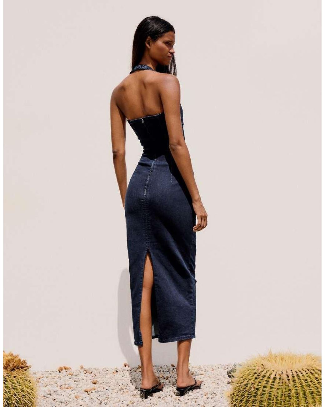 Bershka Blue Denim Midi Dress