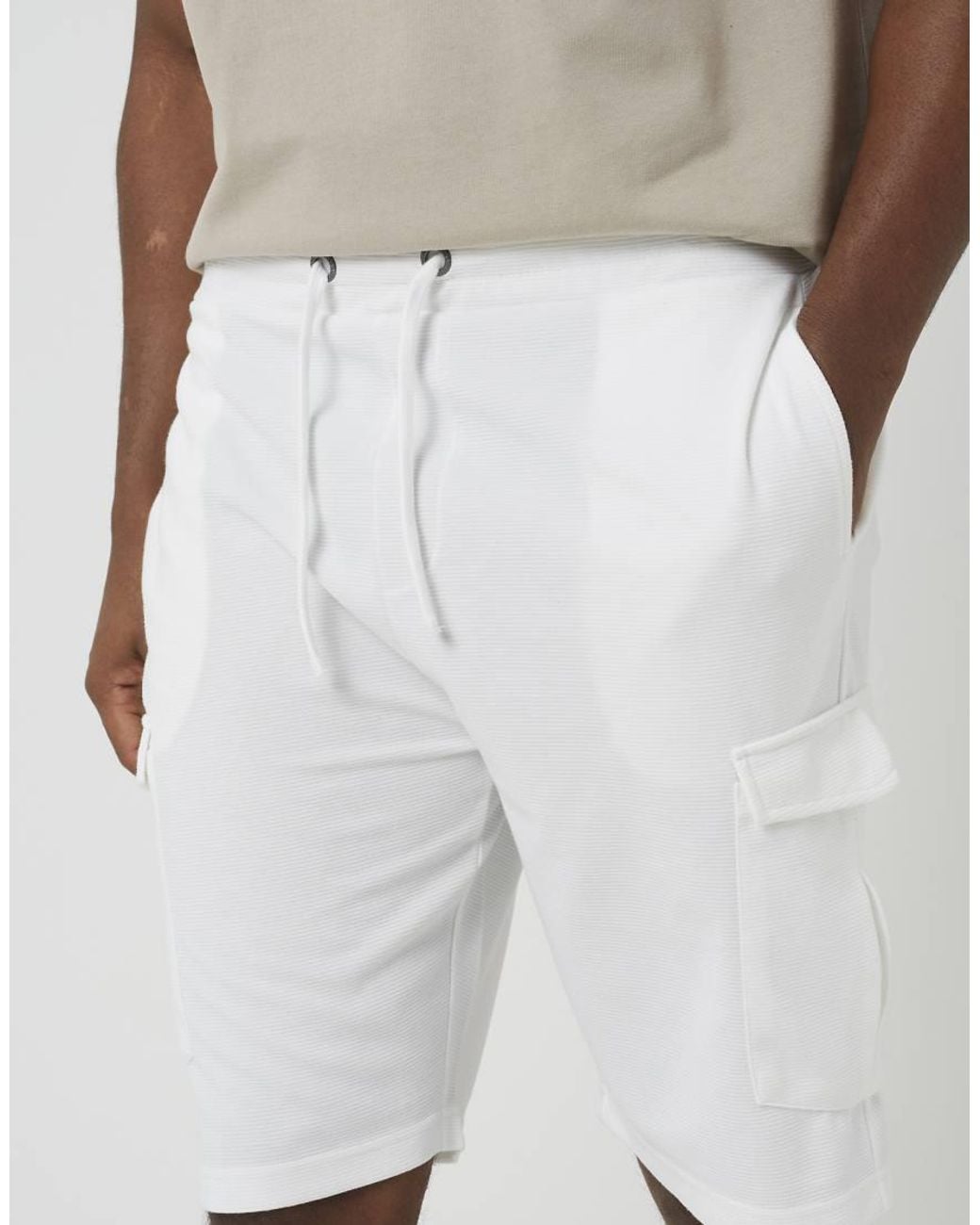 Brave Soul White Textured Cargo Shorts for men