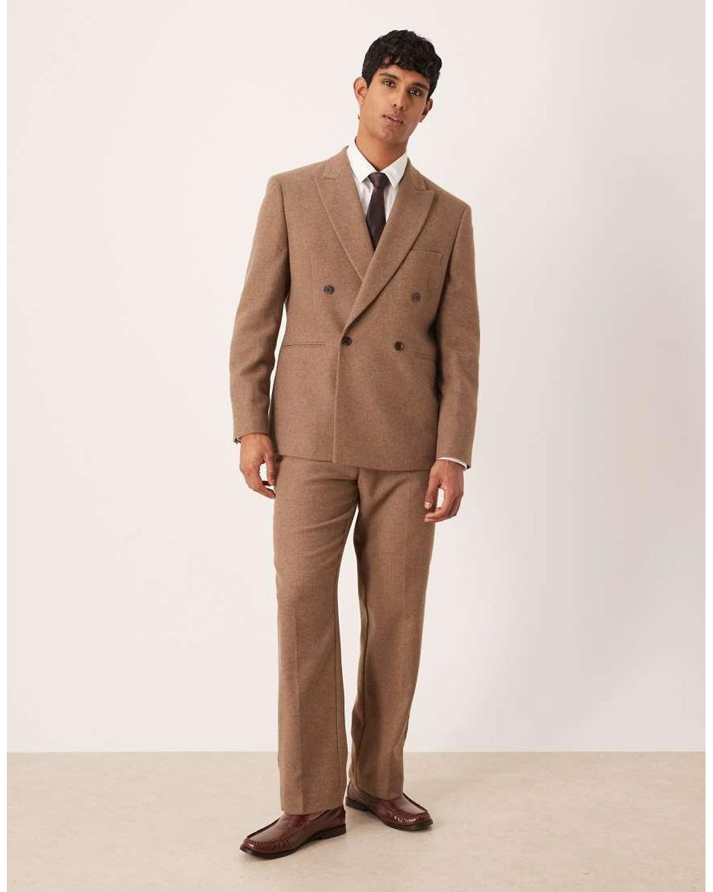 ASOS Brown Regular Double Breasted Suit Jacket With Wool for men