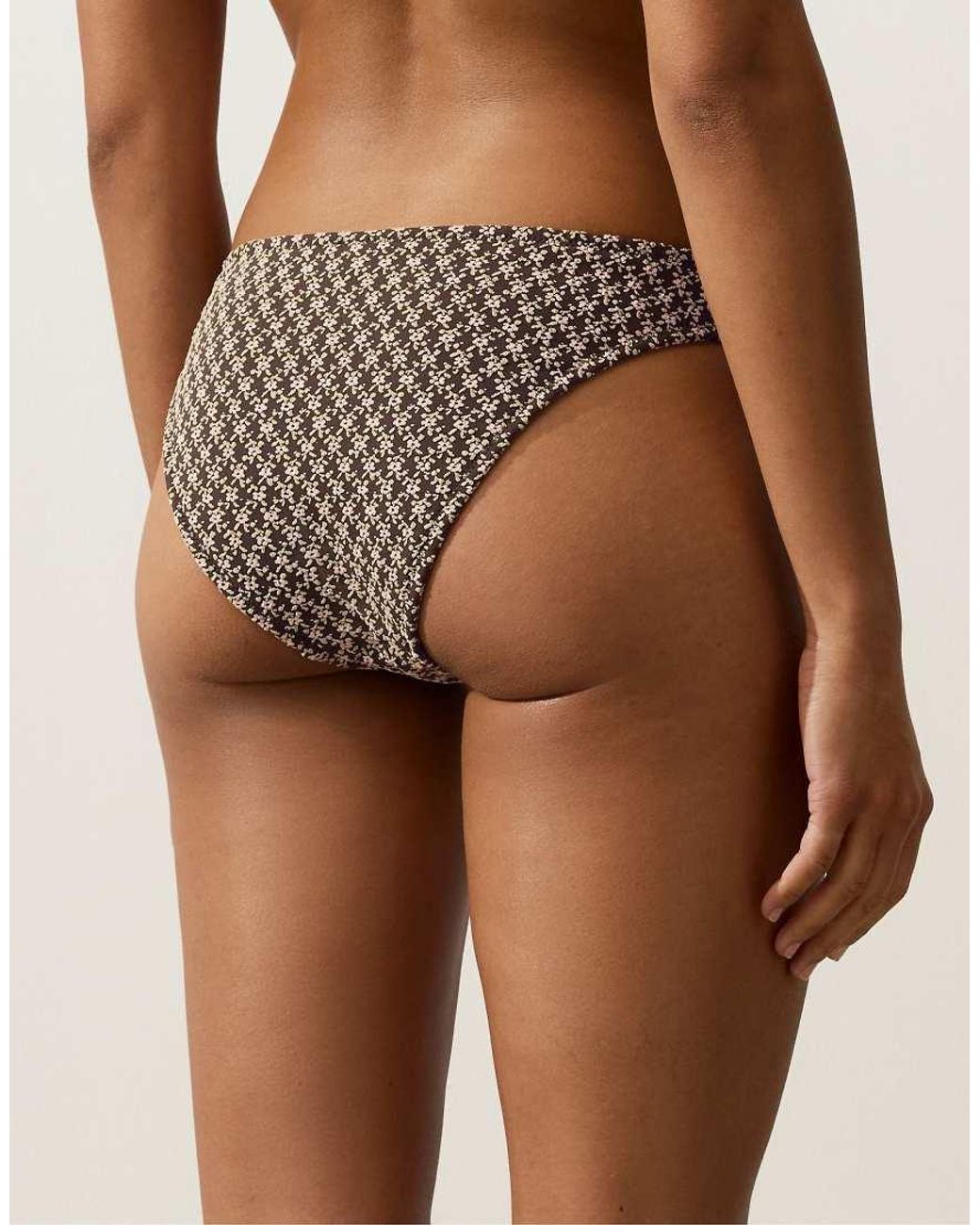 Oysho Brown Floral Jacquard Classic Bikini Briefs