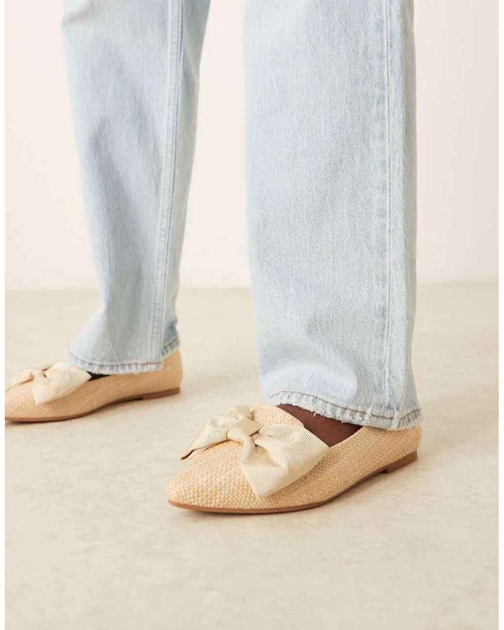 ASOS Blue Wide Fit Lake Bow Pointed Ballet Flats